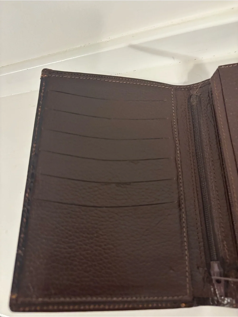 Croc Embossed Clutch/Wallet Snap Closure Dark Brown Orange Stitching 4.25 x 6”